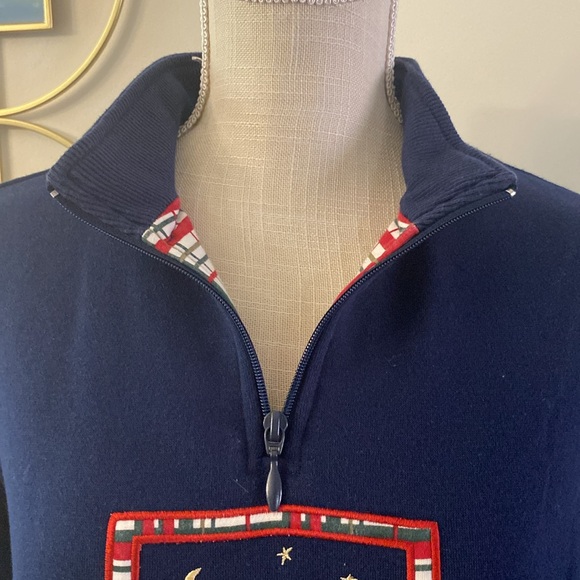 Breckenridge woman’s petite large cotton blend blue sweatshirt snowman 1/4zip - Picture 4 of 12